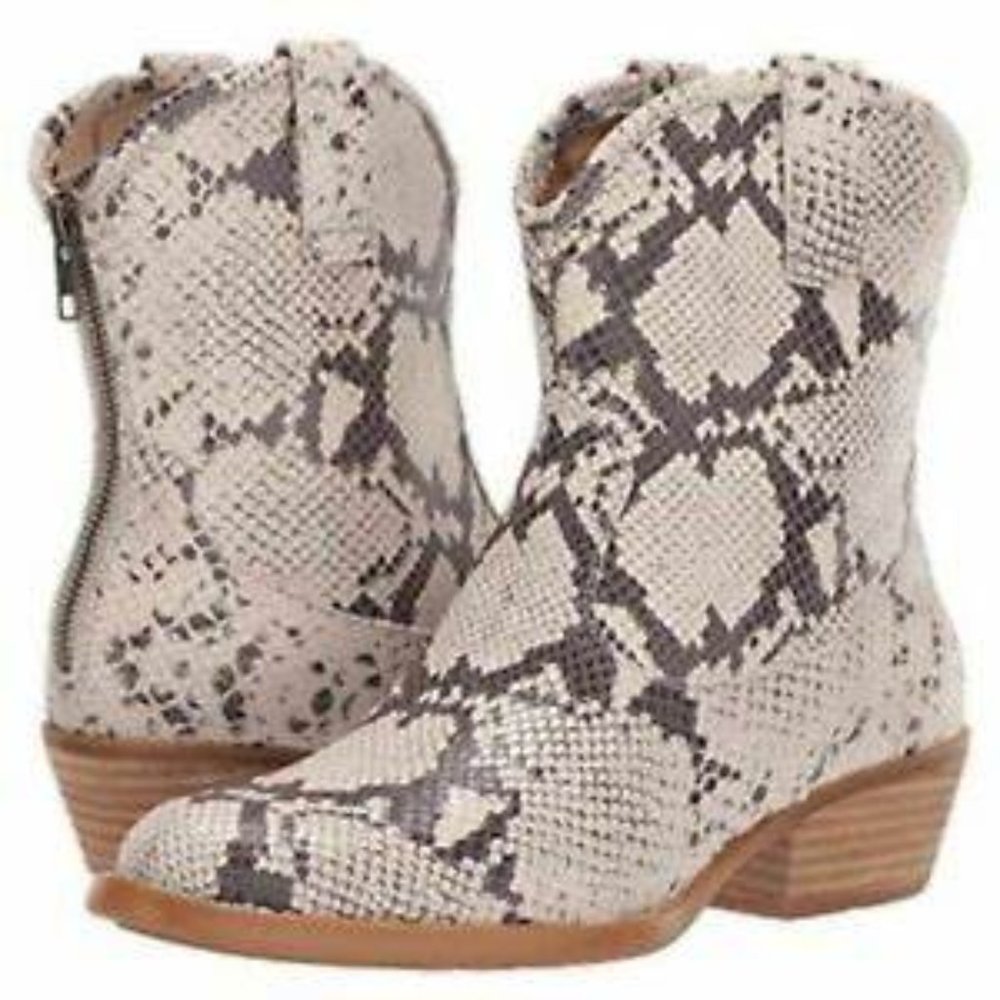 Born Wynd Snake Print Leather Ankle Western Bootie
